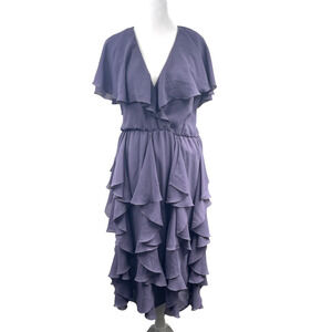 VTG 70s Purple Ruffled Midi Party Dress Sz 6 Tiered Flutter Chiffon Coquette USA